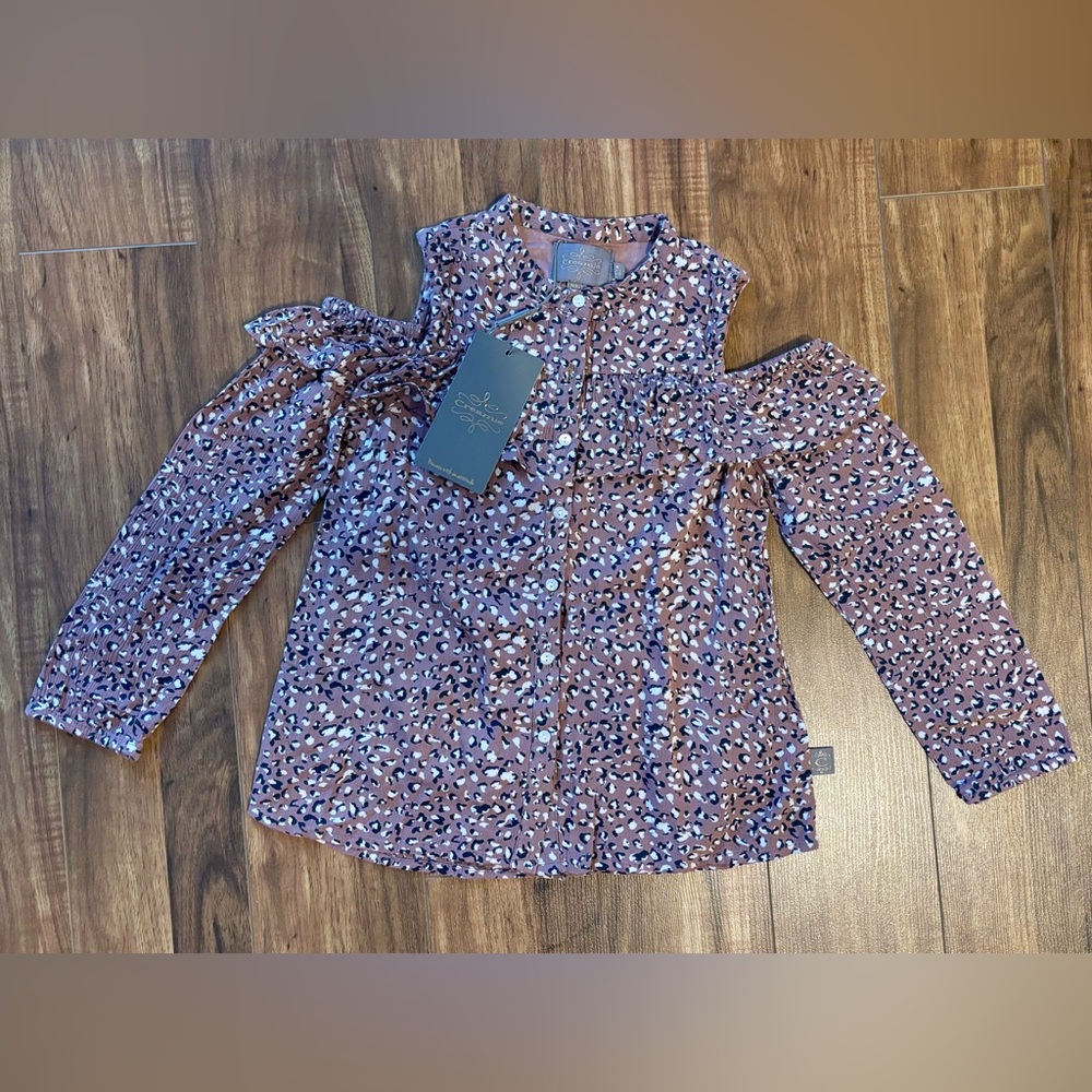 Creamie mauve Leopard Print Blouse with cropped shoulders